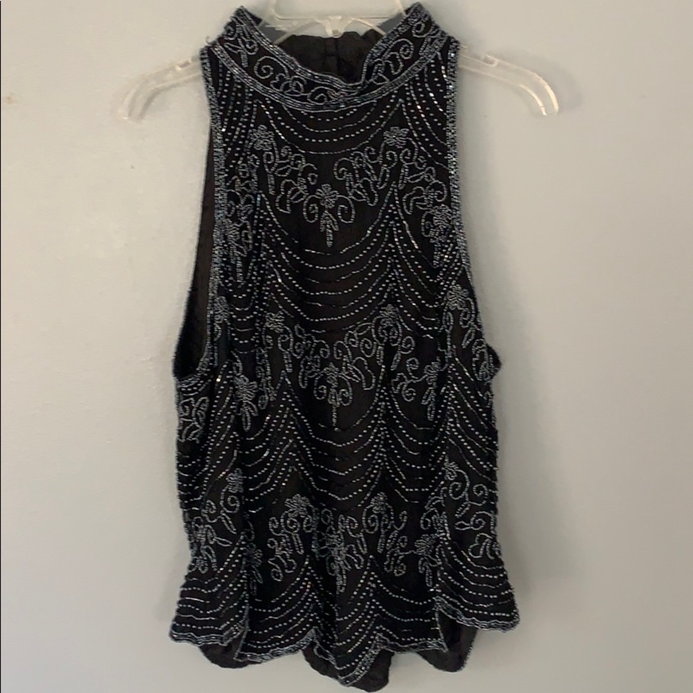 Beautiful Beaded Black Mock Turtleneck. Sz L